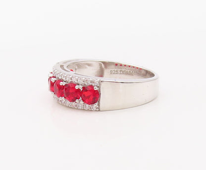 925 Sterling Silver Vintage Ring Round Red & White CZ Bands  Sz 7.5  RG30755