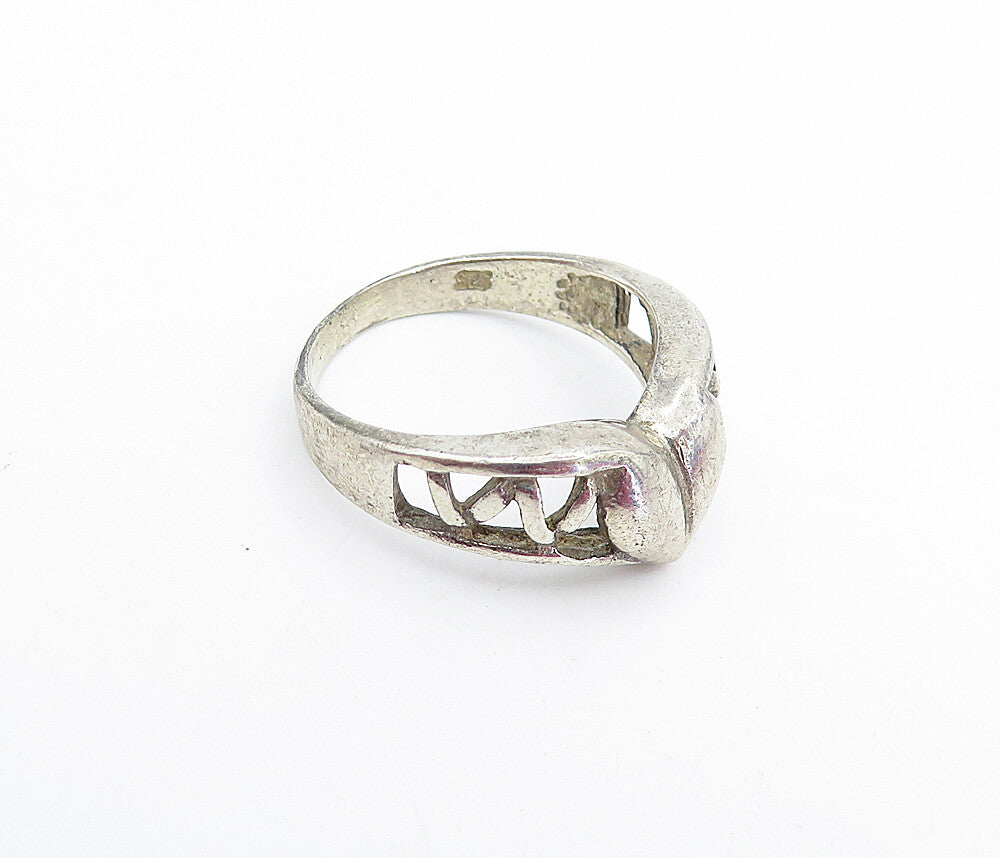 925 Sterling Silver  Vintage Dark Tone Love Heart Band Ring Sz 6.5  RG4058