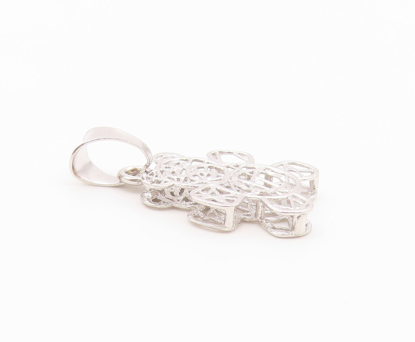 925 Sterling Silver  Etching Detail Wired Teddy Bear Drop Pendant  PT1394