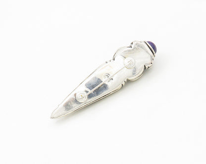 PAT AIRESS 925 Silver  Vintage Amethyst Fluted Hollow Brooch Pin  BP6965