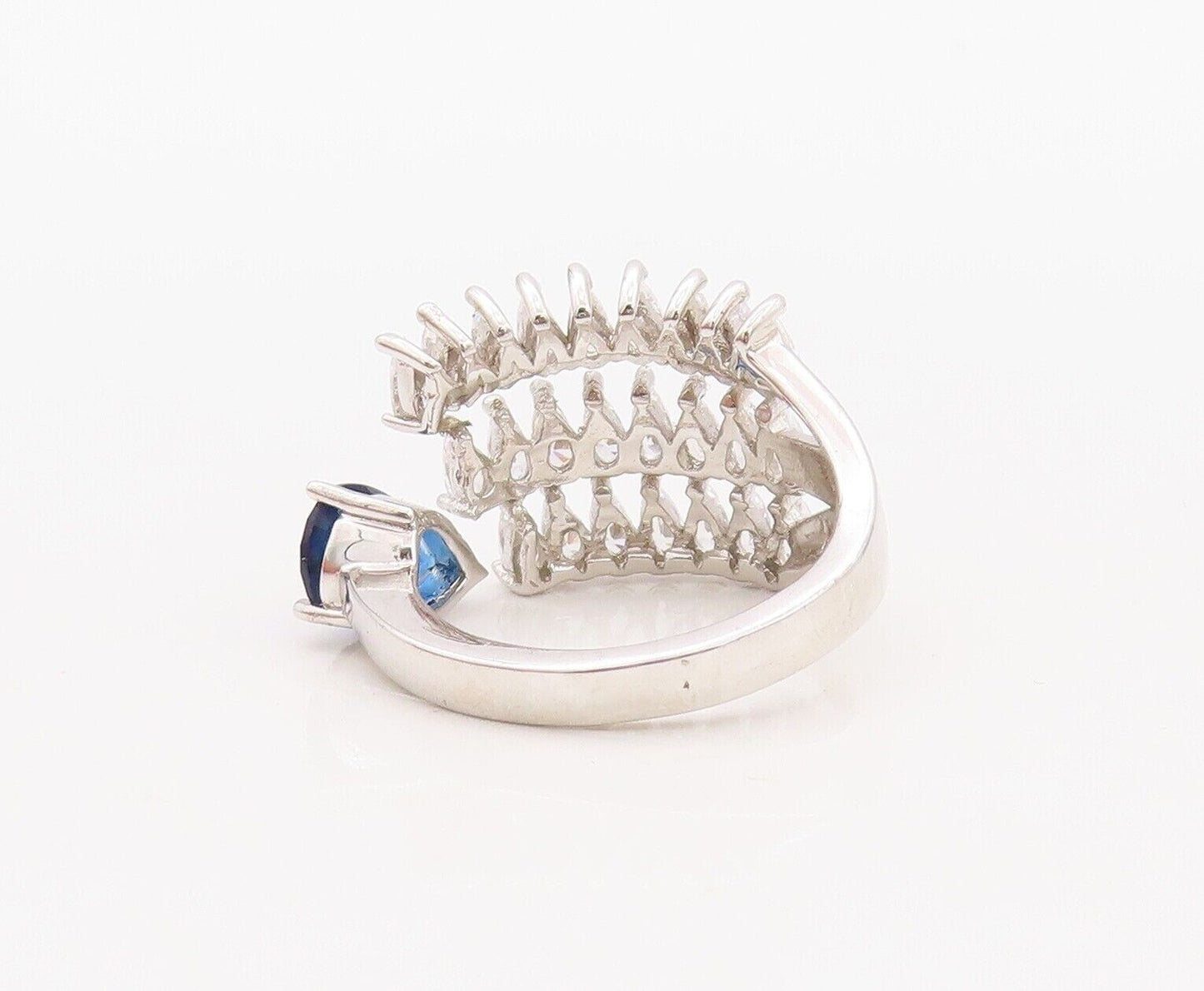 925 Sterling Silver Vintage Ring Designer Drop Cut Topaz Sapphire  Sz 8  RG30059