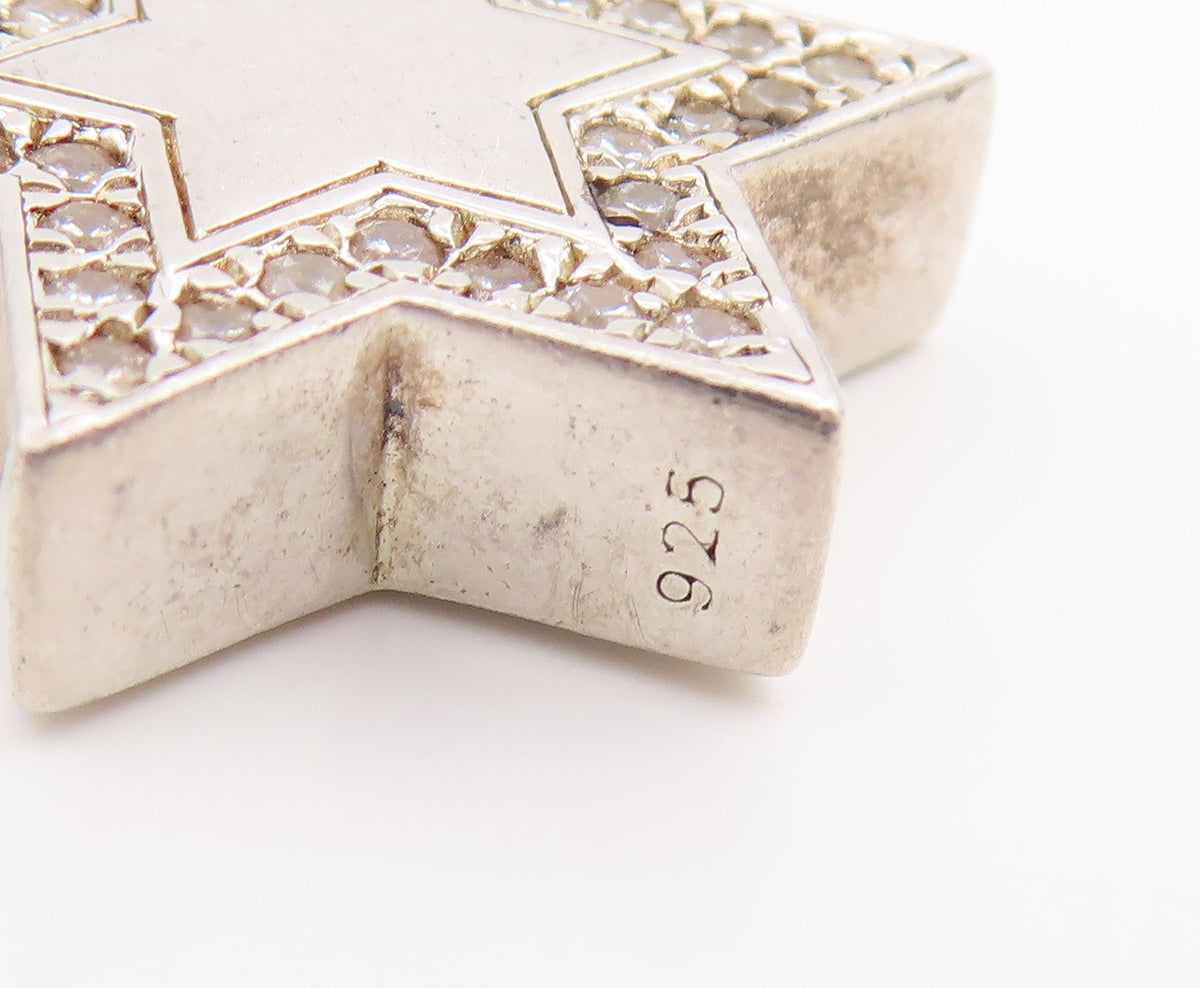 925 Sterling Silver Vintage Pendant CZ Solid Celestial Hexagram Charm  PT26077