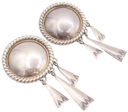 NAVAJO 925 Sterling Silver  Vintage Round Halo Twisted Rope Earrings  EG12684