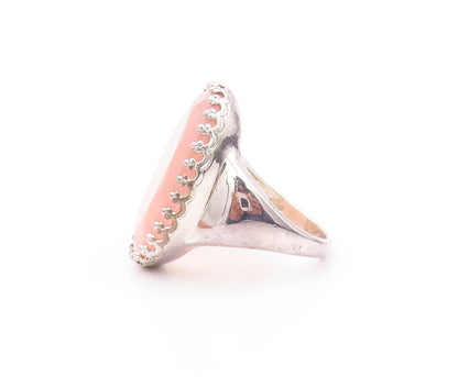 925 Sterling Silver Vintage Ring JACMEL Large Oval Pink Gemstone  SZ 8  RG32115