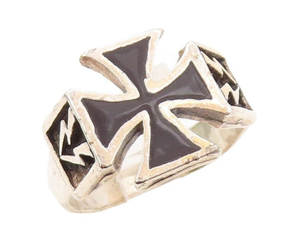 925 Sterling Silver Vintage Ring GLS Enameled Designer Cutout  Sz 9  RG31007