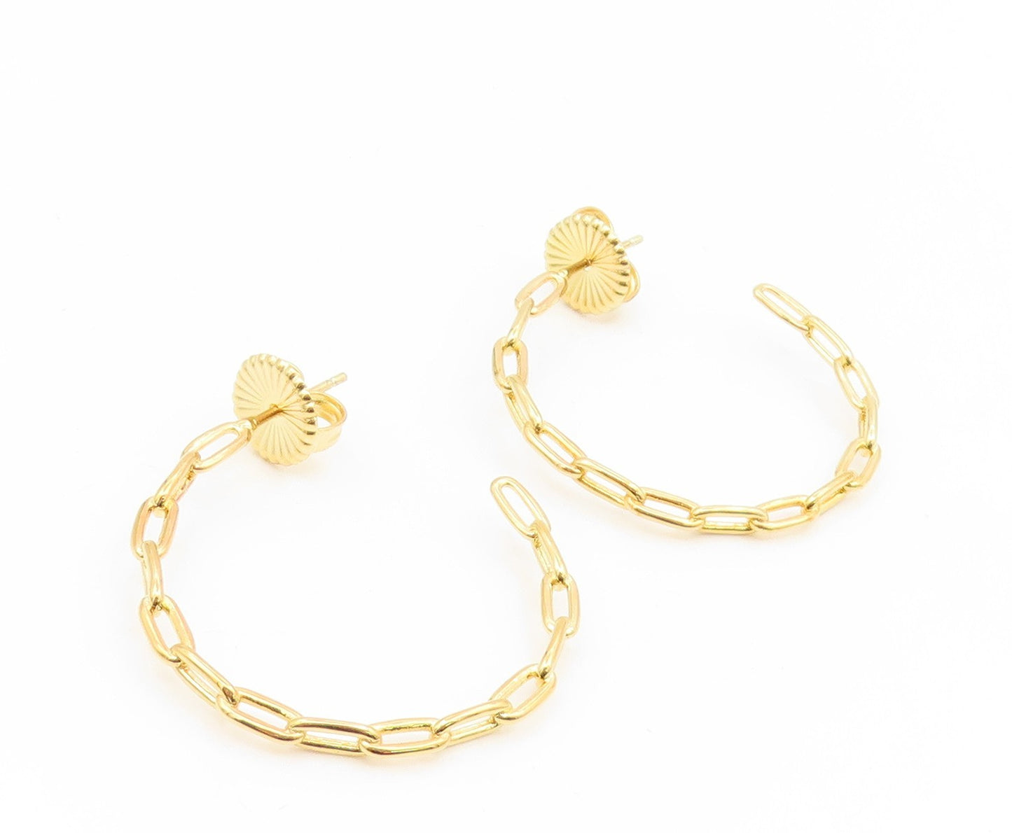 925 Sterling Silver Vintage Earrings Gold Plated Classic Chain Link Hoop EG14194