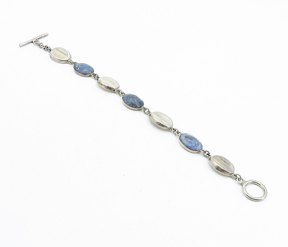 MEXICO 925 Sterling Silver Vintage Cabochon Sodalite Chain Bracelet BT2891