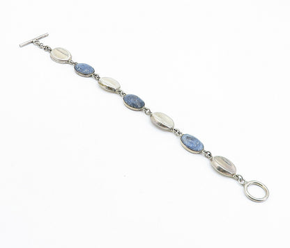 MEXICO 925 Sterling Silver Vintage Cabochon Sodalite Chain Bracelet BT2891