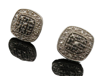 925 Sterling Silver Vintage Genuine Black & White Diamonds Stud Earrings  EG6716