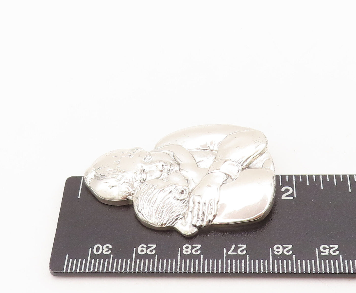 925 Sterling Silver Vintage Brooch Pin MFA Carved Hugging Son & Father  BP10568
