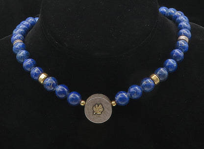 925 Sterling Silver & 14K GOLD  Vintage Lapis Lazuli Beaded Necklace  NE2997