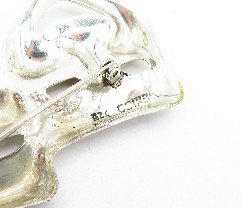 MEXICO 925 Sterling Silver  Vintage Dramatic Theater Masks Brooch Pin  BP1808
