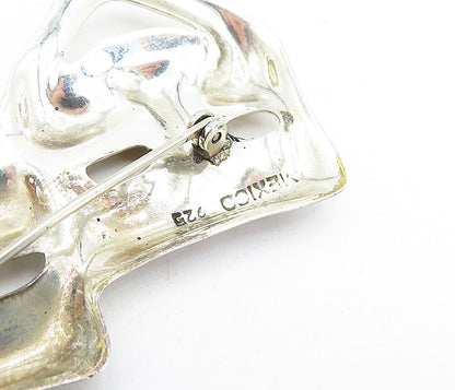 MEXICO 925 Sterling Silver  Vintage Dramatic Theater Masks Brooch Pin  BP1808