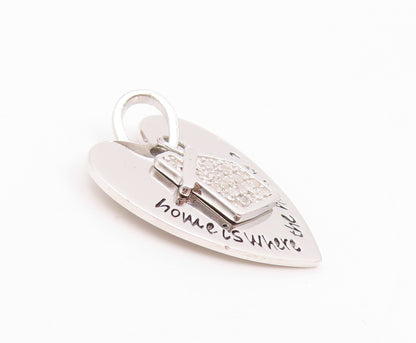 925 Sterling Silver Vintage Pendant Diamonds Inlay Home Carved Heart  PT23902