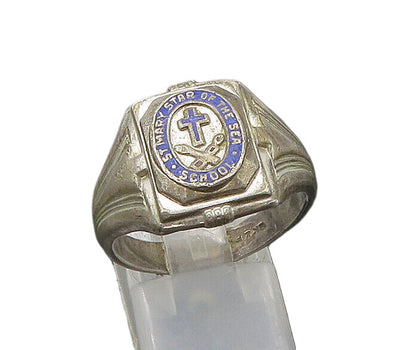 SK&F 925 Silver  Vintage Our Lady Star Of The Sea School Ring Sz 9  RG21743