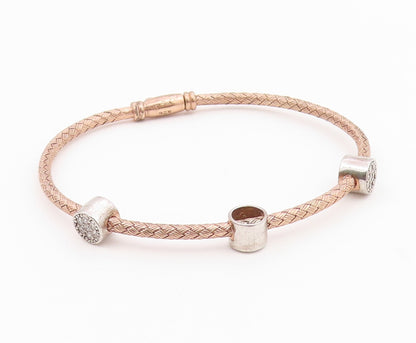 925 Sterling Silver  Shiny Topaz Copper Tone Weaved Bangle Bracelet  BT6521