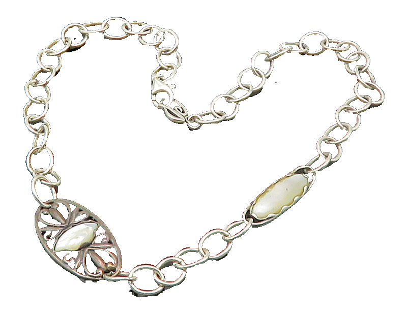 CAROLYN POLLACK 925 Silver  Vintage Mother Of Pearl Chain Necklace  NE3576