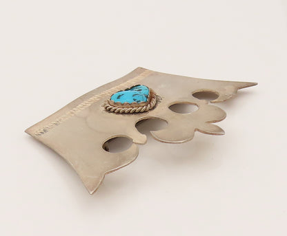 NW NAVAJO 925 Sterling Silver Vintage Turquoise Royal Crown Brooch Pin BP10243