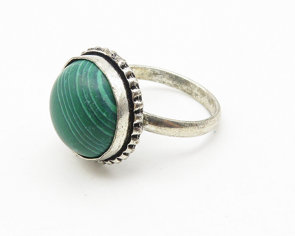 925 Sterling Silver  Vintage Cabochon Cut Malachite Cocktail Ring Sz 9 RG10237