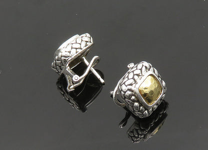 925 Silver & 14K GOLD  Vintage 2 Tone Cobble Pattern Drop Earrings  EG9885