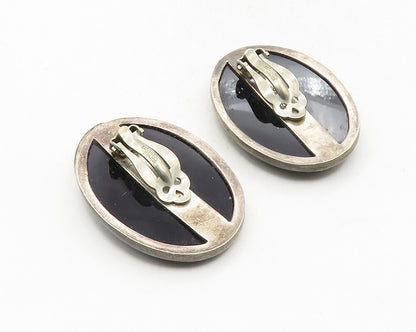 TURE MEXICO 925 Sterling Silver  Vintage Black Onyx Non Pierce Earrings EG5075