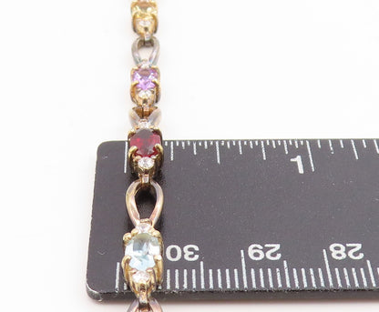 925 Sterling Silver Vintage Bracelet Gold Plated Multi Gemstone Link  BT11733