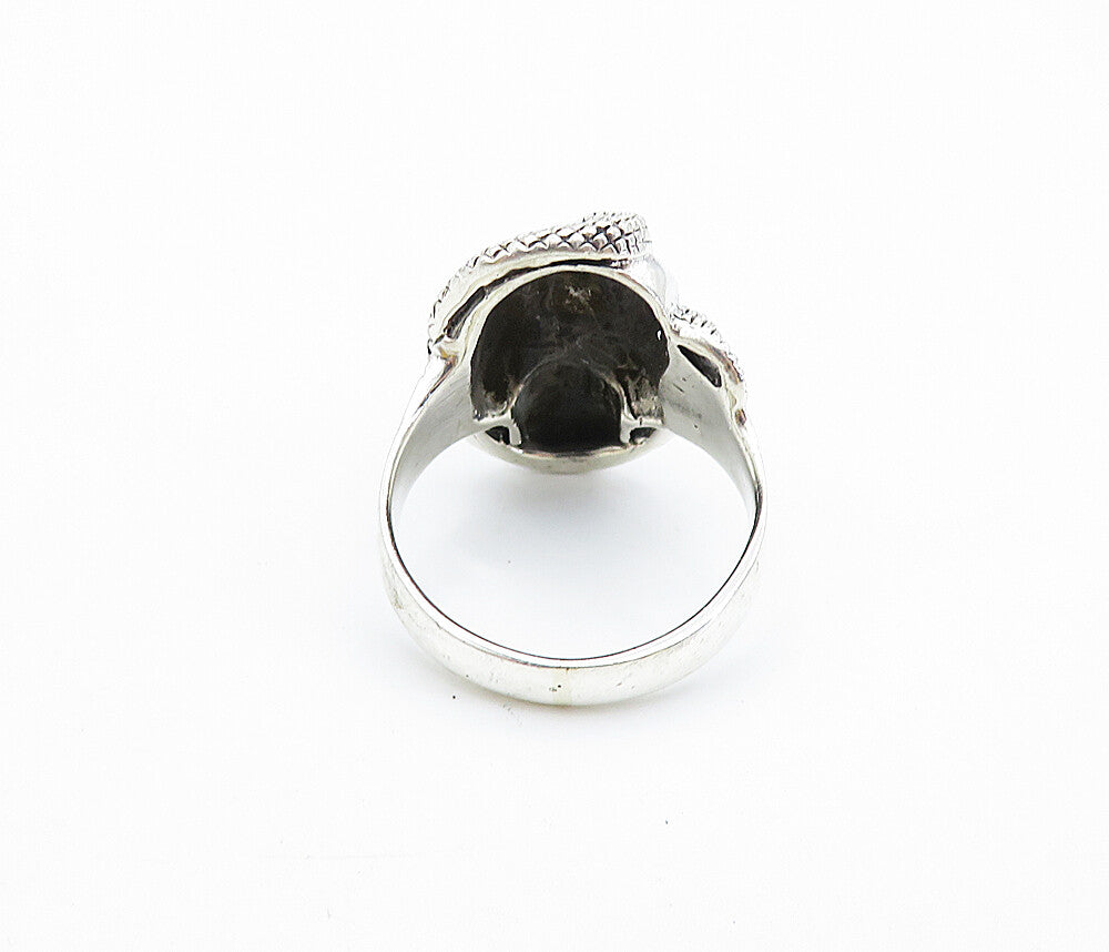 925 Sterling Silver  Vintage Snake & Skull Head Large Band Ring Sz 12  RG7432
