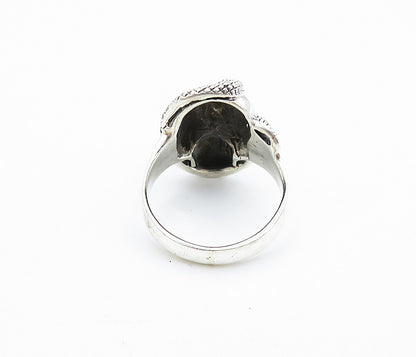 925 Sterling Silver  Vintage Snake & Skull Head Large Band Ring Sz 12  RG7432