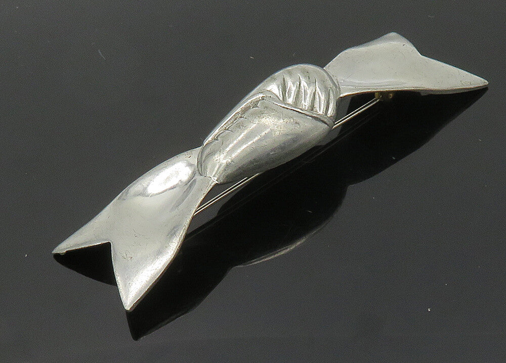 RJ GRAZIANO 925 Sterling Silver  Vintage Bow Tied Ribbon Brooch Pin  BP7970