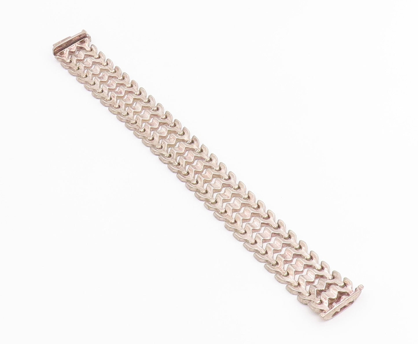 925 Sterling Silver Vintage Bracelet MILOR Geometric Multi Row Link  BT12215