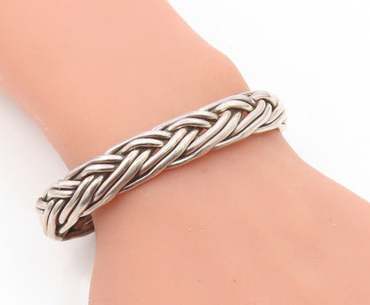 MEXICO 925 Sterling Silver Vintage Dark Tone Braided Cuff Bracelet BT2927