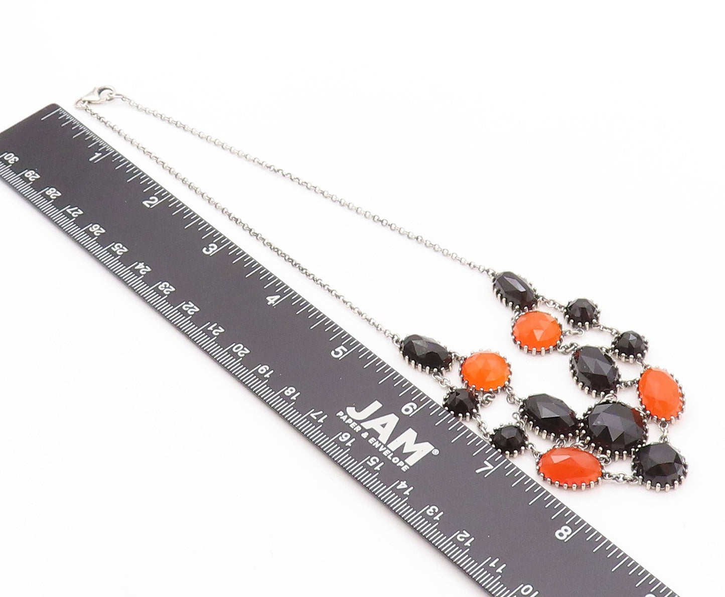 925 Sterling Silver Vintage Necklace Oval & Round Cut Carnelian & Onyx  NE4557