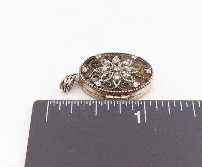 925 Sterling Silver Vintage Pendant CZ Floral Scrollwork Charm OPENS  PT25481