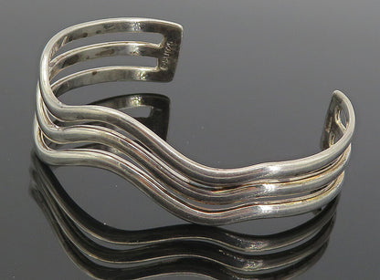 MEXICO 925 Sterling Silver  Vintage Shiny Wavy Split Cuff Bracelet  BT3551