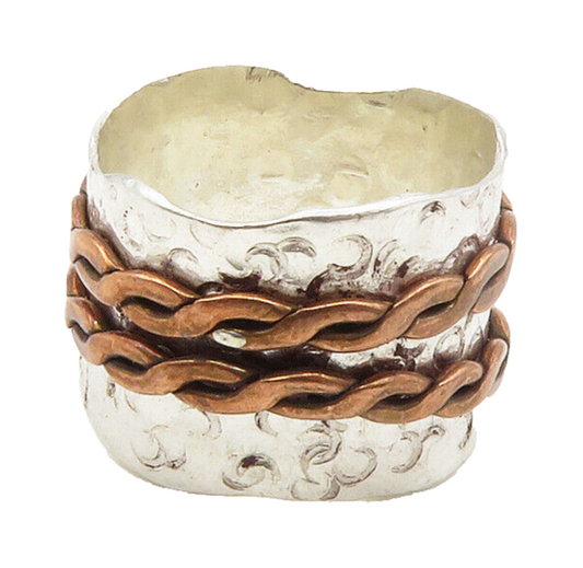 925 Sterling Silver  Vintage Two Tone Chain Wrapped Band Ring Sz 6  RG14627