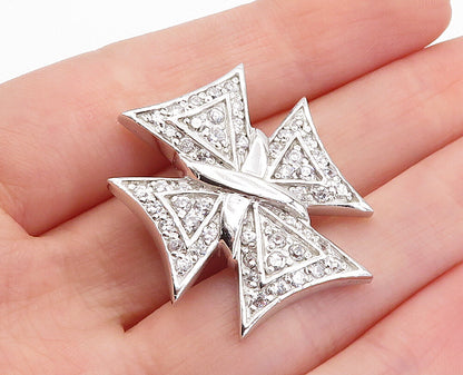 925 Sterling Silver  Sparkling Cubic Zirconia Shiny Cross Pendant  PT3304