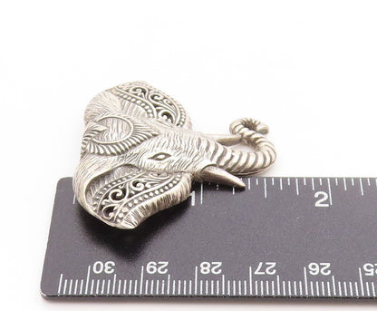 925 Sterling Silver Vintage Pendant Etched Royal Majestic Elephant Face  PT25027