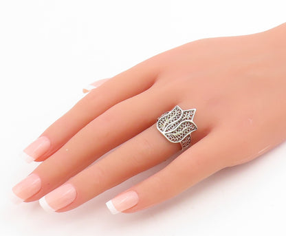 925 Sterling Silver Vintage Ring Intricate Openwork Flower Band  Sz 6.5  RG34845