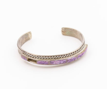 YAZZIE NAVAJO 925 Silver  Vintage Multi Charoite Braided Cuff Bracelet  BT9538