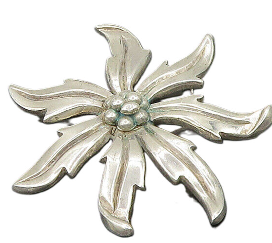 MIGUEL MELENDEZ MEXICO 925 Silver  Vintage Shiny Flower Brooch Pin  BP7409