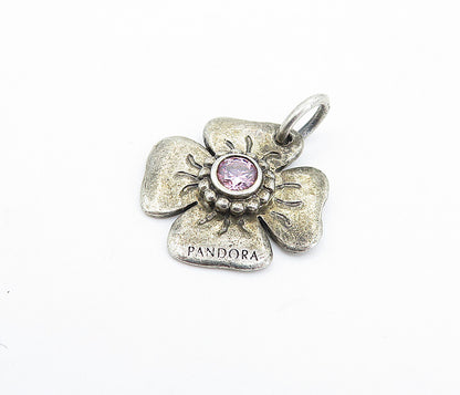 PANDORA 925 Sterling Silver  Vintage Pink Topaz Flower Motif Pendant  PT4199