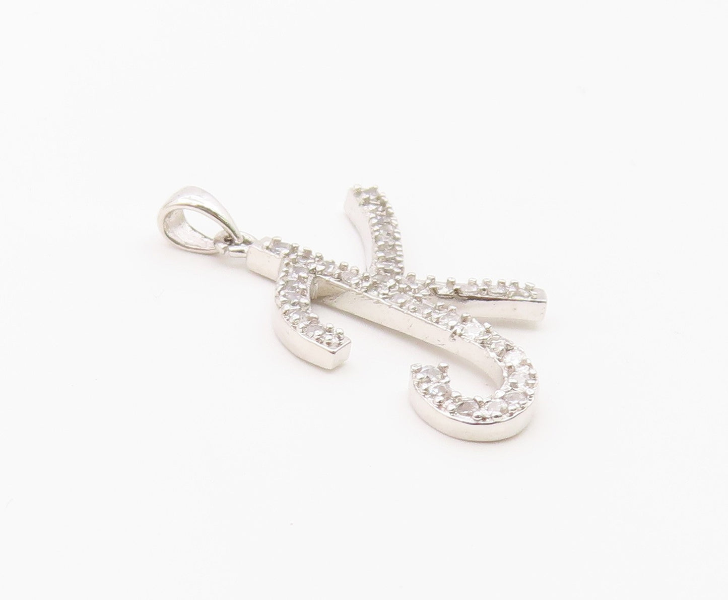 925 Sterling Silver  Vintage Cubic Zirconia K Initial Drop Pendant  PT16945