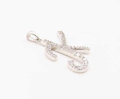 925 Sterling Silver  Vintage Cubic Zirconia K Initial Drop Pendant  PT16945