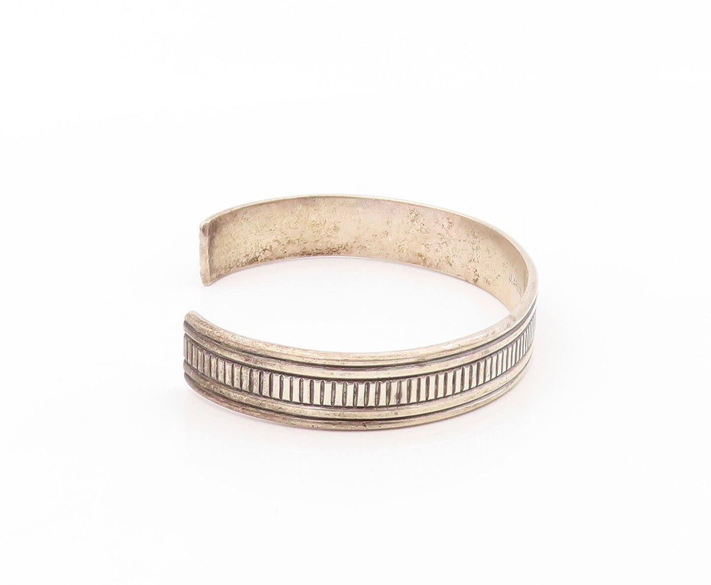 925 Sterling Silver Vintage Bracelet ARVISO Designer Solid Grooved Cuff  BT11061