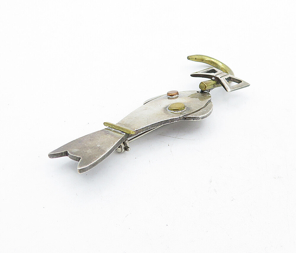 MEXICO 925 Sterling Silver  Vintage Two Tone Sitting Cat Brooch Pin  BP1895