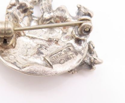 925 Sterling Silver Vintage Brooch Pin Cutout Noah's Ark Animal Boat  BP11120