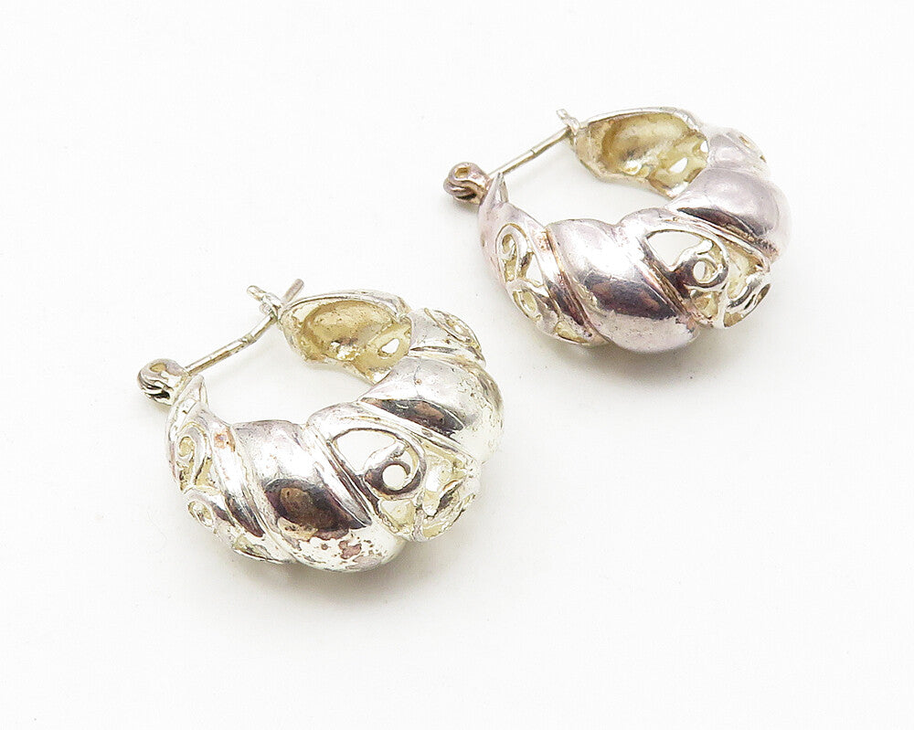 925 Sterling Silver  Vintage Shiny Petite Swirl Vine Hoop Earrings  EG5571