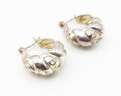 925 Sterling Silver  Vintage Shiny Petite Swirl Vine Hoop Earrings  EG5571
