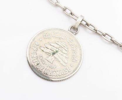 925 Sterling Silver Vintage Bracelet Lebanese Lira Coins Charm Chain  BT11420