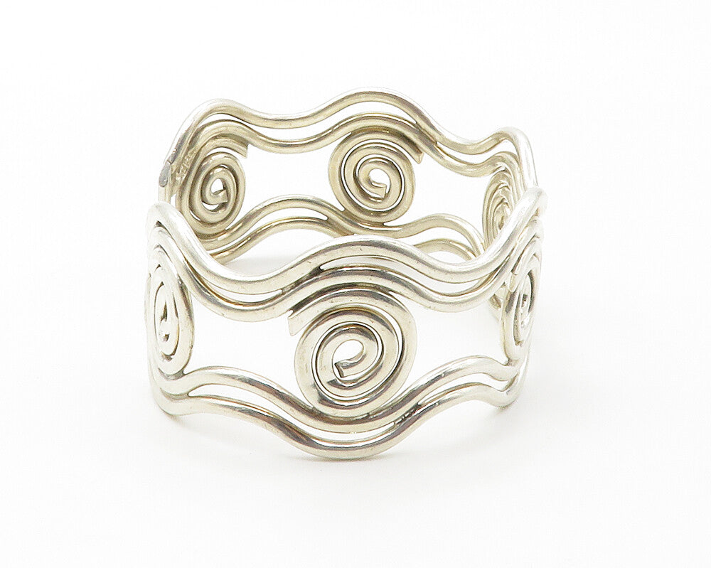 925 Sterling Silver  Vintage Shiny Open Spiral Swirl Cuff Bracelet  BT5575